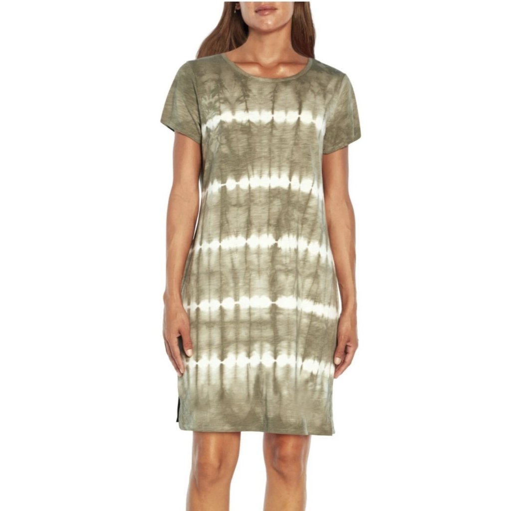 Gap T Shirt Dress Size Medium Olive Green Striped Tie Dye Dress Cotton Modal New